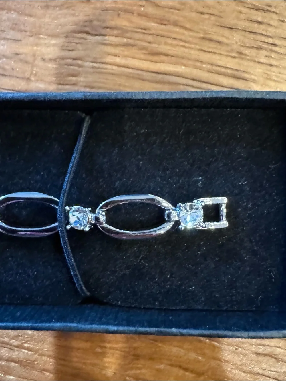 Delicate Silver Link Bracelet with Clear Stones - Women